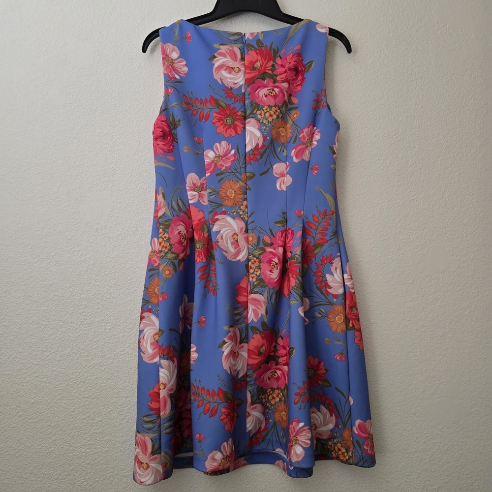 Vince Camuto Floral Dress Women Sz 14 Scuba Knit Zip Pockets Garden Fairy Forest - Picture 5 of 12